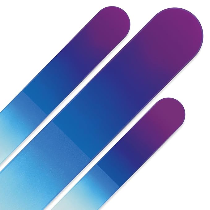 Nail Files - Mont Bleu Gift Set of 3 Crystal Nail Files in Pouch - Rainbow Colors - Genuine Czech Tempered Glass - Handmade Gifts for her - Best Glass Nail Files Kit for Natural Nails