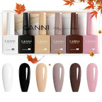 CANNI 9ml Hema-Free White Black Fall Gel Nail Polish Set- 6Pcs White Black Nude Pink Brown Fall Colors Gel Polish Kit, Soak Off LED Nail Gel Manicure Kit DIY at Home Salon Gifts for Women Girls