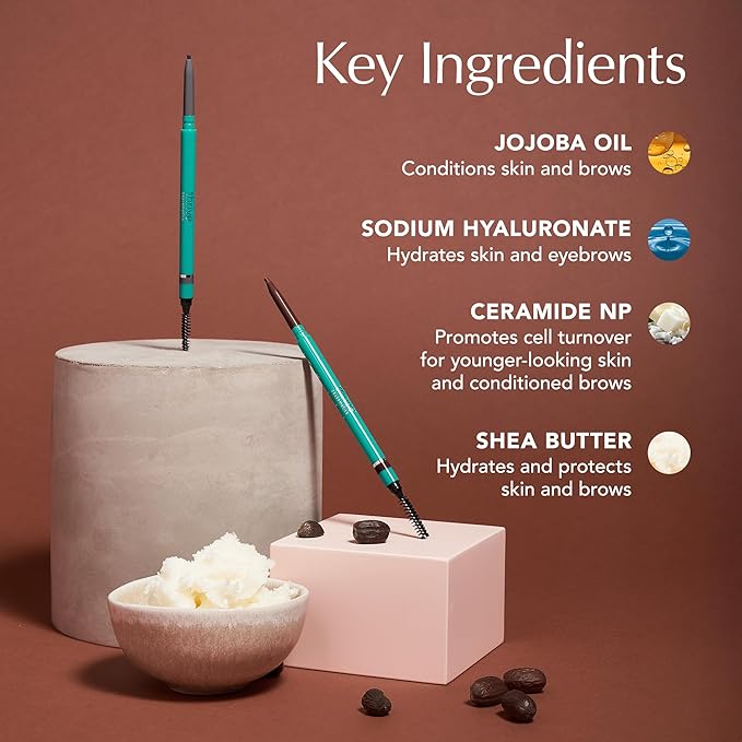 Thrive Causemetics Infinity Waterproof Eyebrow Pencil, Retractable Brow Pencil with Hyaluronic Acid & Shea Butter, Dual Ended Eyebrow Brush Spoolie, Fine Tip, Vegan & Cruelty Free, Tova (Soft Black)