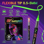 8-color luminous body painting, UV neon face painting pen, luminous face painting kit, washable skin tattoo pen, Halloween party makeup (8 colors)