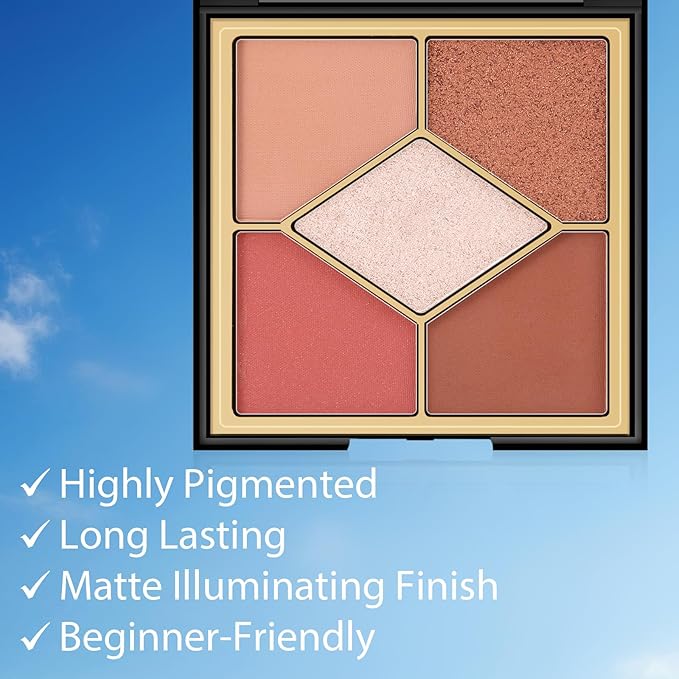 Boobeen 5-Color Eyeshadow Palette, Brown Neutral Tones with Matte Shimmer Glitter Finishes, Long-Lasting Everyday Makeup Palette，Blendable & Pigmented,Travel-Friendly