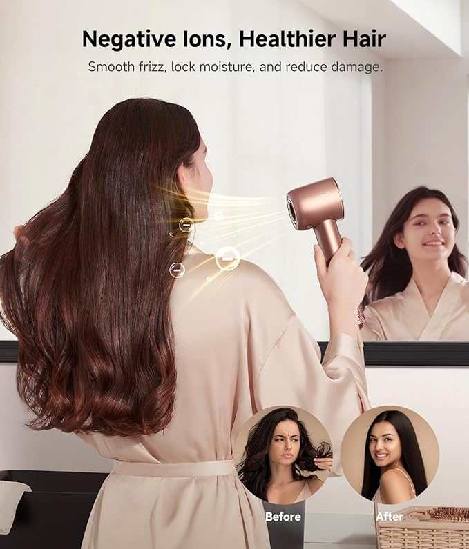 DREAME Hair Glory Combo High-Speed Hair Dryer, 110,000 RPM Motor, 300 Million Negative Ions, Fast-Dry in 2 Minutes, Lightweight & Quiet, Smart Temp Control, Ideal for Smooth, Shiny Hair