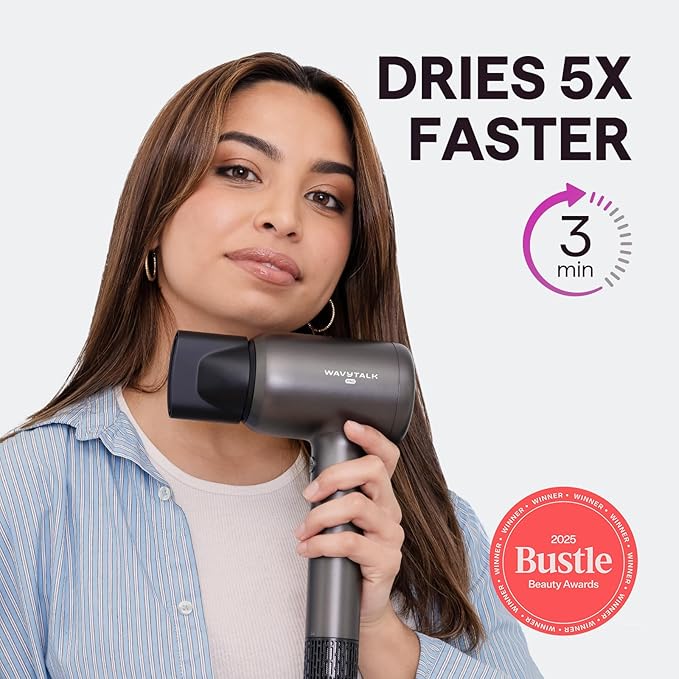 Hair Dryer, Wavytalk Turblow Pro Fast Drying Blow Dryer, High Speed Hair Dryer for Women with 110,000 RPM, Pro Negative Ions for Reduces Damage, Frizz Smoothing, 3 Speeds &3 Temps, One Cool Shot, Grey