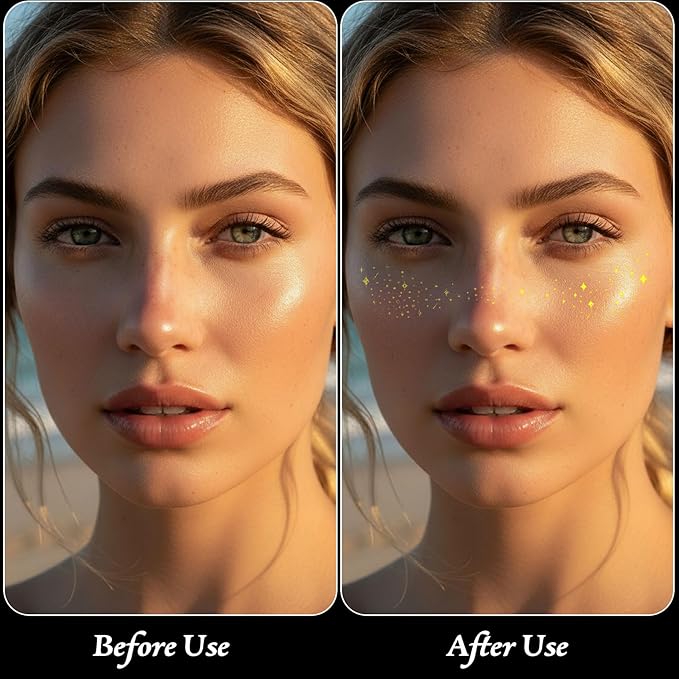 Face Glitter Freckles, 12 Pcs Gold Temporary Face Tattoos Stickers Waterproof Sparkle Face Speckles Makeup Patches Cute Body Temporary Tattoo Rave Accessories for Women Music Festival Accessories