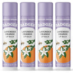 Badger Lavender Orange Classic Lip Balm, 100% Organic Balm, Long Lasting Lip Care w/Light Silky Texture, Uplifting Orange & Calming Lavender Lip Balm, 4 Pack