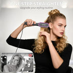 Hair Straightener Brush, HC13 Straightening Brush Comb with Ring Teeth, Straighten/Hot/Cool Air 3 Mode, 30s Fast Heat Up, Auto Shut Off & Anti-Scald Shell for Curly Wavy Frizzy Hair | Black