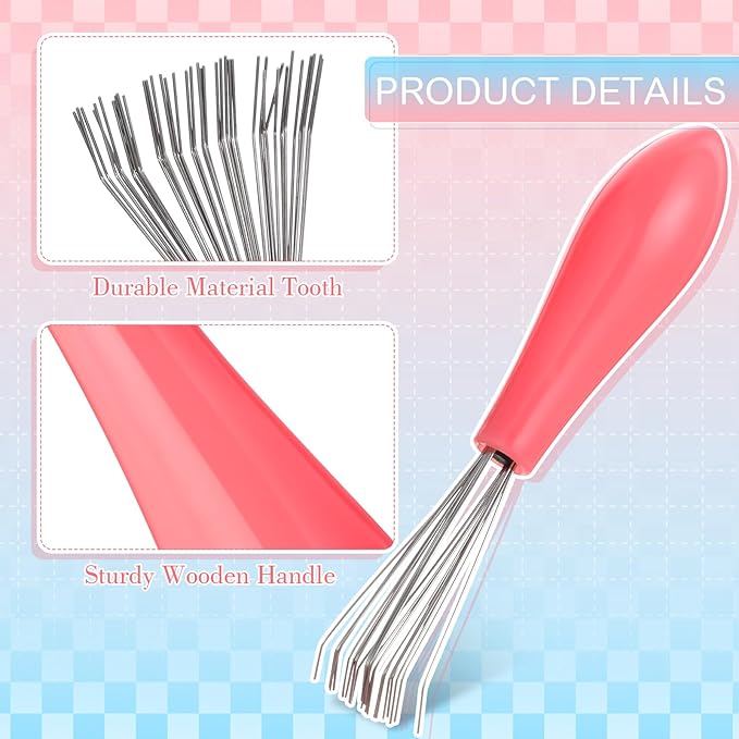 Boao 2 Pieces Hair Brush Cleaning Tool Comb Set Mini Hair Brush Dirt Remover with Metal Wire Rake for Removing Hair Dust Home and Salon Use(Pink and Green)
