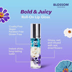 Blossom Roll on Lip Gloss, Scented Clear High Shine Moisturizing Lip Oil, Non Sticky, Infused with Real Flowers, Made in USA, 0.2oz, Raspberry