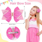 4" Sparkly Glitter Sequin Ribbon Hair Bow Clips,Pearl Wedding Boutique Alligator Barrettes Pins for Teens Toddler,Cheerleader Girls Kids Birthday Party Dress Decor Accessory (Pink)