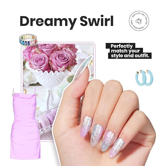 Beetles Nail Polish Set, 6 Colors Pearl Nail Polish Kit Pastel Pearl Shimmer Pink Orange Blue Green Dreamy Swirl Quick Dry Fingernail Polish Gifts for Women Salon DIY Manicure Kit