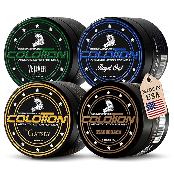 Bossman Colotion 2-in-1 Body Lotion & Cologne for Men - 4 Pcs Variety Pack – Long-Lasting, Hydrating, Soothing Moisturizer for Men – Suits All Skin Types for Daily Use