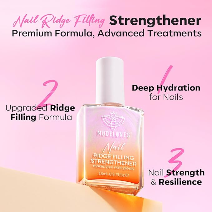 modelones Nail Strengthener and Growth Pearl Pink Nail Polish Nail Repair for Damaged Nails Hardener Extra Strong and Growth Nail Care Gifts for Women 15ml