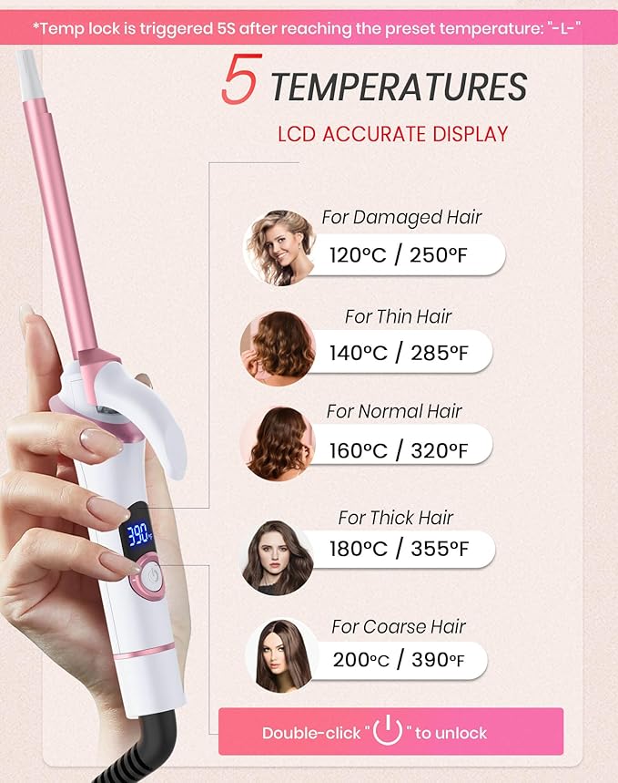 Small Barrel Mini Thin Curling Iron for Short Hair Dual Voltage with European UK Plug Adapter 3/8 Inch Travel Size Curling Iron to Tight Corkscrew Curls with 30S Fast Heating, 5 Temps for Global