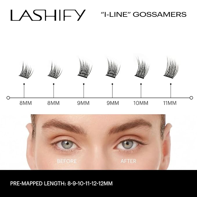 Lashify I-LineShort Pre-Mapped Gossamer, Easy DIY False Lashes to Create an Angled Look and Eyeliner Effect