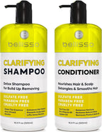 Clarifying Shampoo and Conditioner Set - Sulfate Free Hair Care Products for Women and Men - Build Up Remover for Curly, Straight, Color Treated, Oily and Black Hair - Hydrating Dry Split Ends Formula