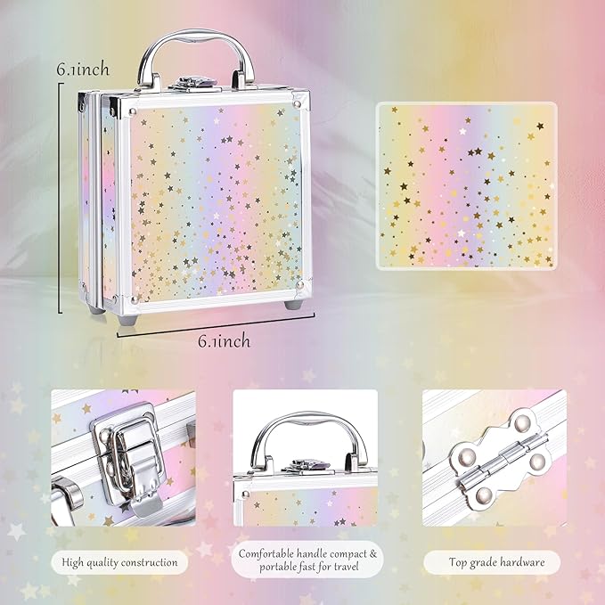 Beginner Makeup Set for Teen Girl Women, Makeup Present for Her, Makeup Kit with Cosmetic Train Case Contained Eyeshadow Blush Lip Gloss and Oil Lip Liner Eyeliner Brushes Mirror (Pink)