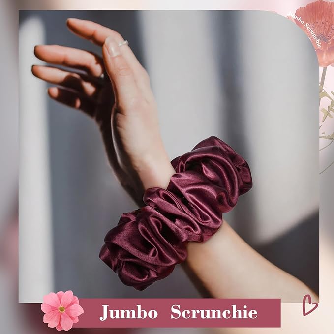 CEELGON Burgundy Big Satin Scrunchie6.5 Inches Jumbo Scrunchies Silky Hair Ties Oversized Ponytail Holderfor Thick Curly Hair Extra Large Hair Accessories for Women (Burgundy)