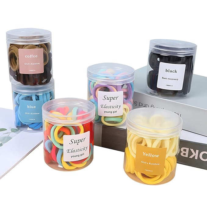 Pink Hair Ties - 100 Pcs Seamless Ponytail Holders - No Damage Thick Hair Bands for Women & Girls