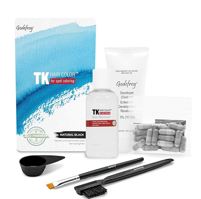 Godefroy Hair Color TK 20 Application and 4 oz Coloring Stain Remover Combo, Complete Coverage of Gray Hair Roots, Salon Quality Results - Natural Black