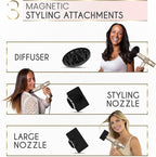 ELLA BELLA® Professional Ionic Hair Dryer with Diffuser • Negative Ion Blow Dryer • Suitable All Hair Types • Intelligent Heat Control & Rapid Drying Speeds • Lightweight Design • Low Noise Technology