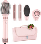 Dual Voltage Hot Air Styler Wrap - 5 in 1 Hair Dryer Brush with Fast Drying Blow Dryer, Styling, Straightening & Volumizing with Travel Bag (100V–240V) Gift for Women (Pink)