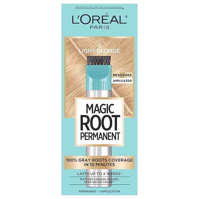 L’Oreal Paris Magic Root Rescue 10 Minute Root Hair Coloring Kit, Permanent Hair Color with Quick Precision Applicator, 100 percent Gray Coverage, 9 Light Blonde, 1 kit (Packaging May Vary)
