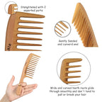 Wide Tooth Wooden Comb Handmade - Natural Vintage Style Wide Tooth Comb for Curls Gentle Styling - Anti-Static Wood Hair Combs For Women Detangling (Wide-tooth)
