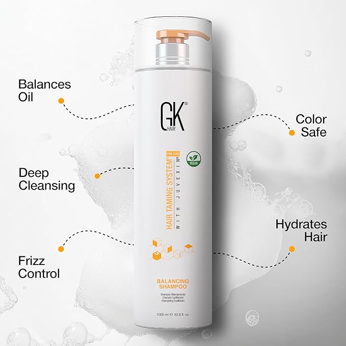 GK HAIR Balancing Shampoo Repairs Dry Damage For Oily Flaky Itchy Scalp Thinning Removes Impurities Deep Cleansing Natural Moisture Keratin Treatment Sulfate Parabem Free All Hair Types - 33.8 Ounce