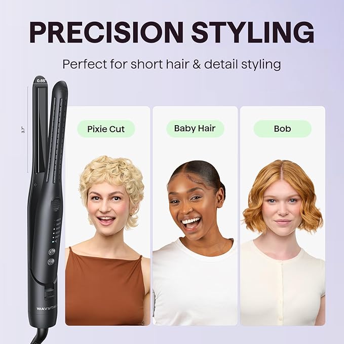 Wavytalk 0.65" Pencil Flat Iron, Cool Curl Pencil, Small Airflow Styler and Straightener for Short Hair, Pixie Cut and Edges, Curling Iron for Short Hair with 360º Cool Airflow, Black
