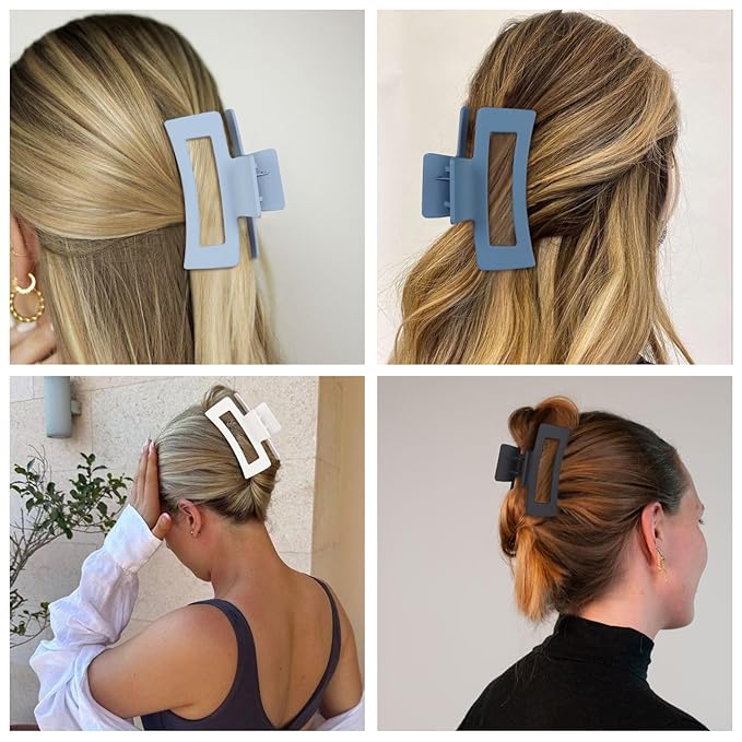 Medium Hair Clips for Women 8 Pcs Small Claw Clips for Thin and Thick Hair 2 Styles Hair Claw Clips Combination Rectangle Banana Jaw Hair Accessories for Women and Girls (Blue)