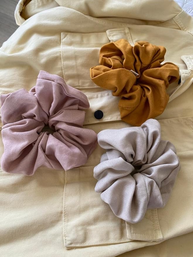 Handmade Oversized Linen Scrunchie – 100% Natural Linen in Dusty Pink, Blue, Sand or Yellow – Gentle Hold for All Hair Types – Unique, Soft, and Lightweight Hair Accessory (Sand)