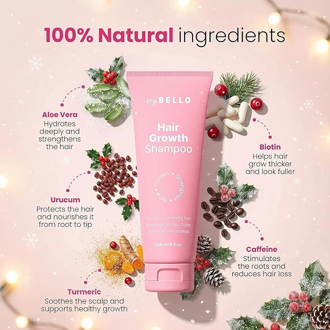 Trybello Hair Growth Shampoo | Natural Hair Thickening & Scalp Detox | Aloe Vera, Turmeric, and Urucum Extract | Sulfate-Free, Vegan, Anti-Hair Fall Formula | For Any Hair Type | 4 Pack Combo