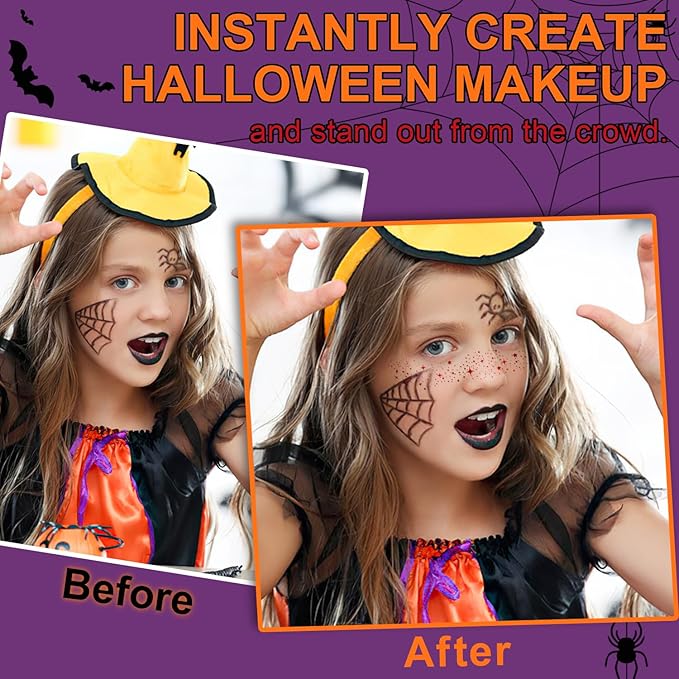 10Pcs Halloween Face Makeup Patches, Glitter Freckles Face Tattoo for Teenagers & Young Women, Sparkle Freckles Makeup Patches, Waterproof Face Glitter Freckles (10Pcs Red)