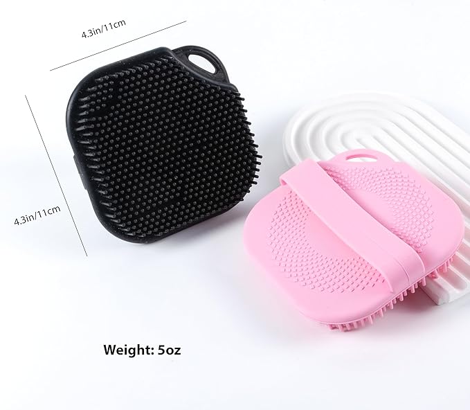 2 PC Silicone Body Scrubber, Exfoliating Shower Bath Scrubber, Soft Silicone Loofah for Sensitive Skin, Shower Hair Scalp Massager, Easy to Clean, Lather Well Black&Pink