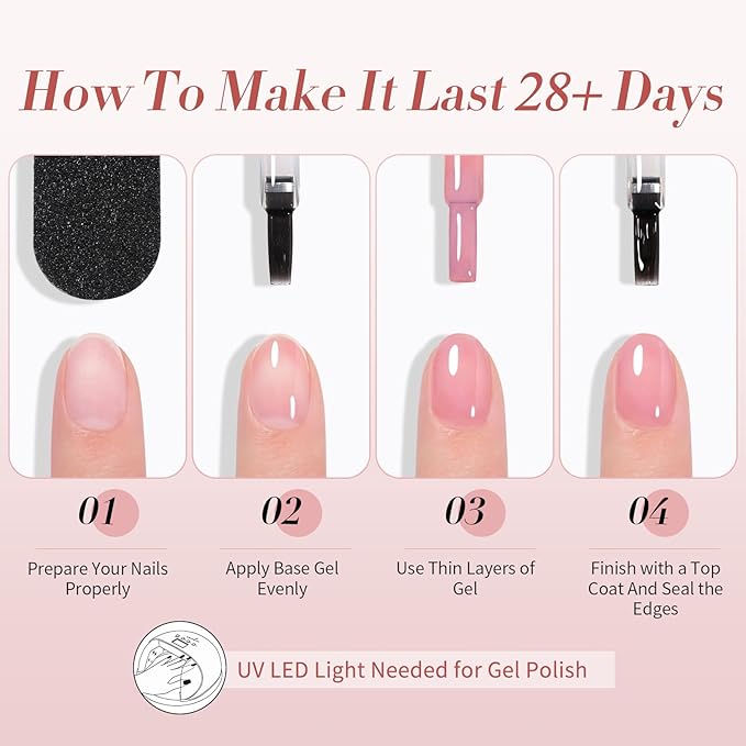 Born Pretty Jelly Gel Nail Polish, Sheer Gel Nail Polish, Milky Pink Nude Crystal Transparent Gel Polish Gel Manicure DIY Salon Nail Art Gifts Women Girls 7ML 6PCS