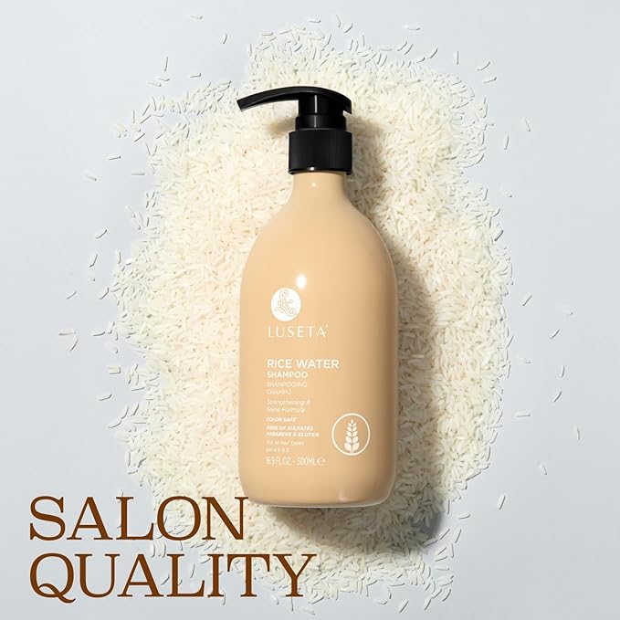 Luseta Rice Water Shampoo Strengthening & Nourishing Revitalizes Shine for All Hair Types Hydrating & Frizz Control for Women and Men 16.9oz