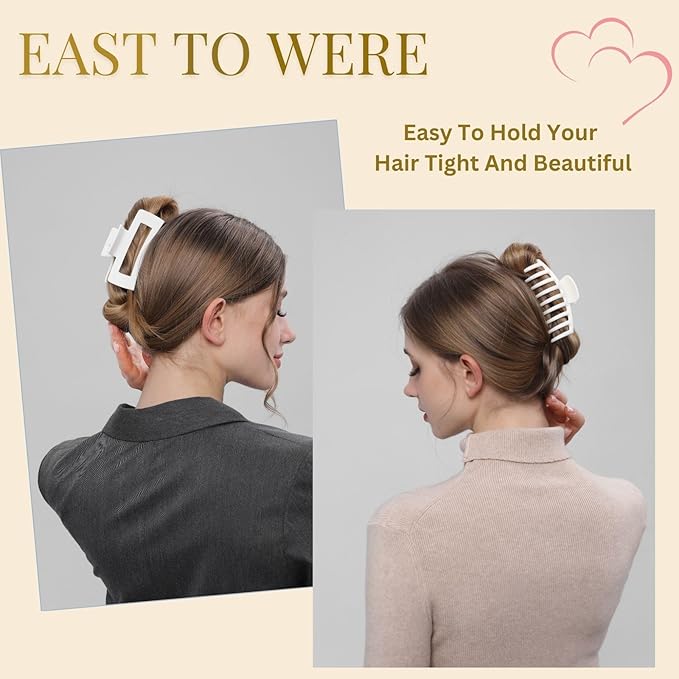 White Hair Clips for Women - 8 Pack 4.3 Inch Large Matte Banana Claw Clips for Women Thin Thick Curly Hair, Big Strong Hold jaw