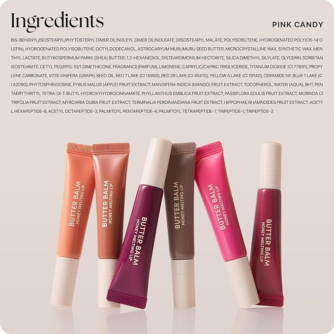 Nature Republic Honey Melting Lip Butter Balm – Moisturizing Tinted Plumping Lip Balm with Peptides, for Sheer & Glossy, Fuller-Looking Lips, Stocking Stuffers (Pink Candy)