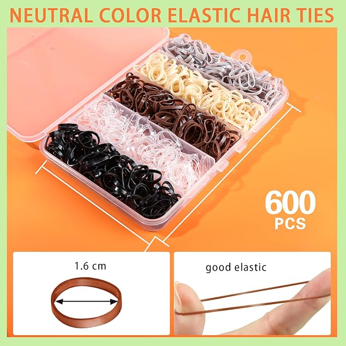 YGDZ Elastic Hair Bands, 5 Colors 600 pcs Hair Ties, Mini Hair Rubber Bands, Elastic Hair Ties for Girl, Ponytail Holders, Hair Accessories for Men, Women, Toddler, Neutral Colors
