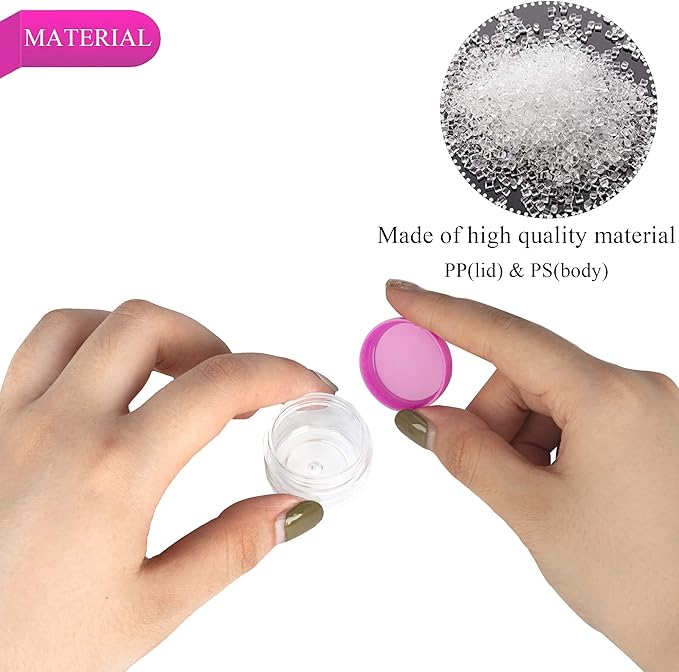 200PCS 5 Gram Sample Containers, 5ml Empty Jars with Lids, Small Cosmetic Containers, Mini Sample Jars with 16PCS Mini Spatulas for Make Up, Oils, Lotion, Powder, Paint, Jewelry, Lip Balms(Pink Lid)