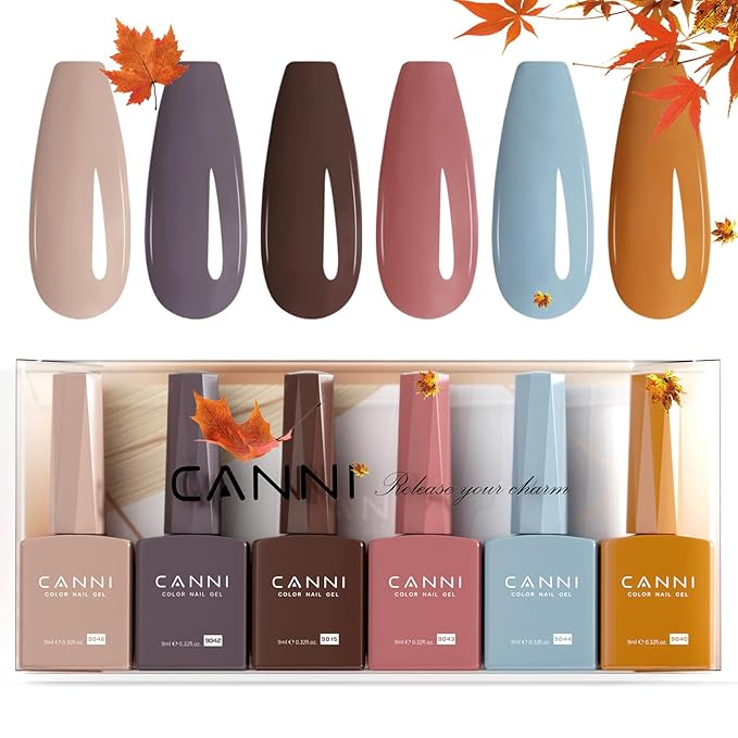 CANNI 6 Colors 9 ML Hema-Free Brown Gel Nail Polish Set, Dark Chocolate Brown Gel Polish Kit Fall Light Colors, Soak Off LED Nail Gel Manicure Kit DIY at Home Salon Gifts