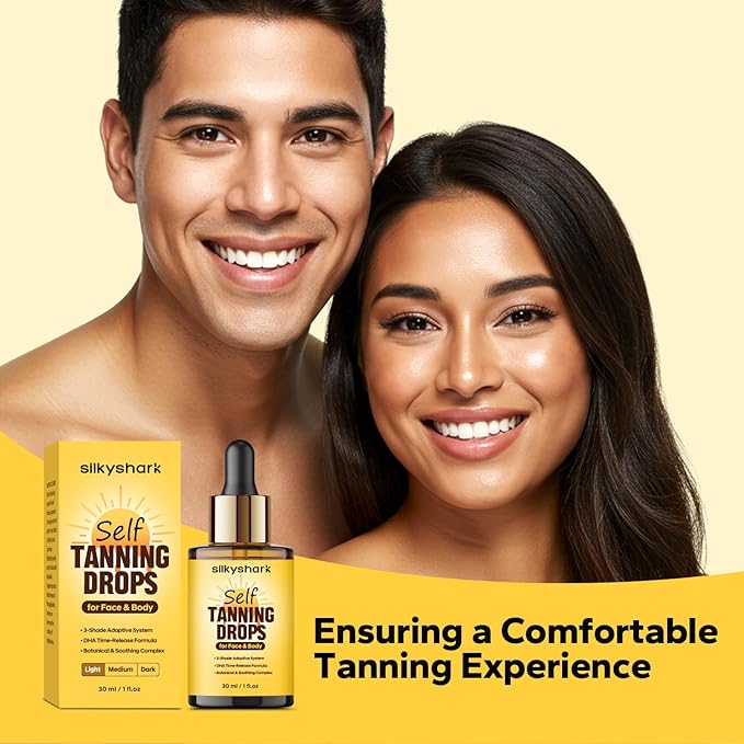Facial Self Tanning Drops (1 Fl Oz), Tanning Drops for Face & Body, Gradual Bronzing Effect, Lightweight Tanner for Sensitive Skin, Natural Sun-Kissed Glow, Medium Shade