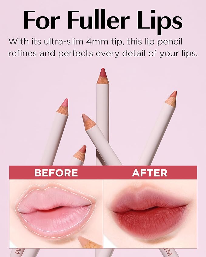 THESAEM Cover Perfection Lip Pencil - 08 Lusty Soft Coral - Slim 4mm Lip Liner for Overlip Correction - Korean Makeup Lip Contouring Pencil Easy Blending Formula, 0.04oz