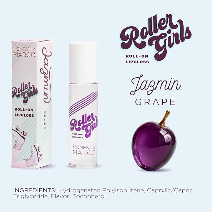 Honestly Margo Roller Girl Roll-On Lip Gloss (Grape Jazmin, 2 Pack) – Lip Gloss for Women with Hydrating Vitamin E & Moisturizing Shine, Refreshingly Lightweight Your Lip Stain, Non Stick Gloss