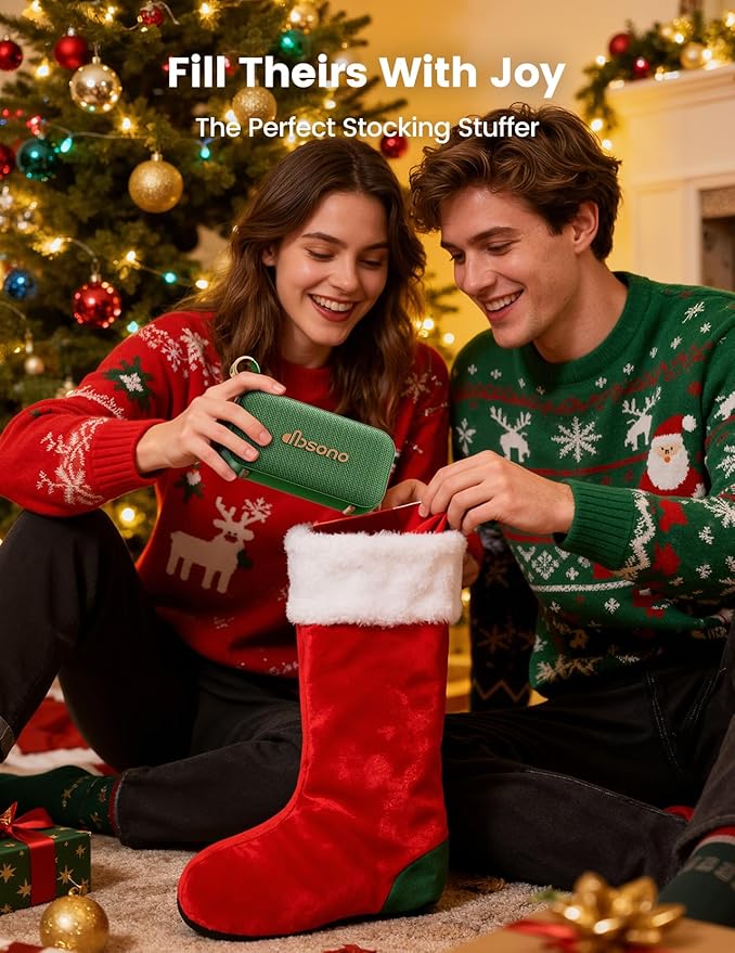 Bluetooth Speaker White Elephant Gifts: Christmas Stocking Stuffers for Men Adults Teens, 30H Playtime, Portable Wireless Speakers, Powerful Bass, Lightshow, Birthday Beach Vacation Essentials, Green