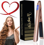 2 in 1 Professional Dual-Voltage Titanium Flat Iron Hair Straightener | up to 480°F | 10s Heat-Up | Straightening Iron & Hair Curling Wand 1.25" with Ceramic MCH Fast Heat, Auto Shut Off