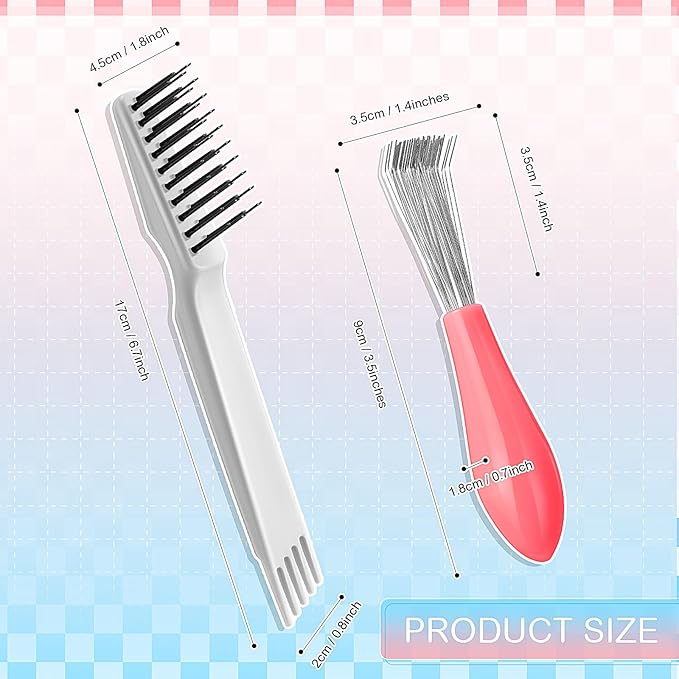 Boao 2 Pieces Hair Brush Cleaning Tool Comb Set 2-in-1 Mini Hair Brush Dirt Remover with Metal Wire Rake for Removing Dust Home and Salon Use (Pink and Gray)