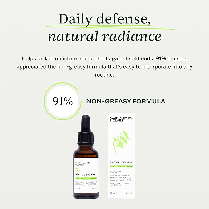 Scandinavian Biolabs Protection Oil | Enhances Shine, Heat Protection, Frizz Control, Deep Moisture, Smooths Split Ends, Silicone-Free, Fragrance-Free, 30 mL/ 1 Oz