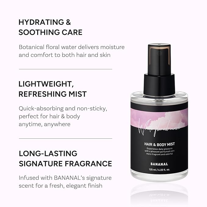 Perfumed Hair Mist for Women – Castor Oil for Shine & Long-Lasting Scent, Clean Hair Perfume & Body Mist – Botanical Waters & 17 Amino Acids, Sulfate, Paraben, Silicone-Free – White Floral Musk, 125ml