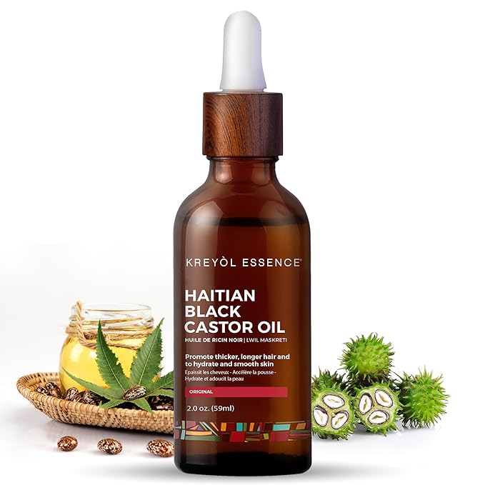 Kreyol Essence - 2 Oz Original Haitian Black Castor Oil, Glass Bottle - Thicker Brows & Longer Eyelashes, Paraben Free, Natural Ingredients